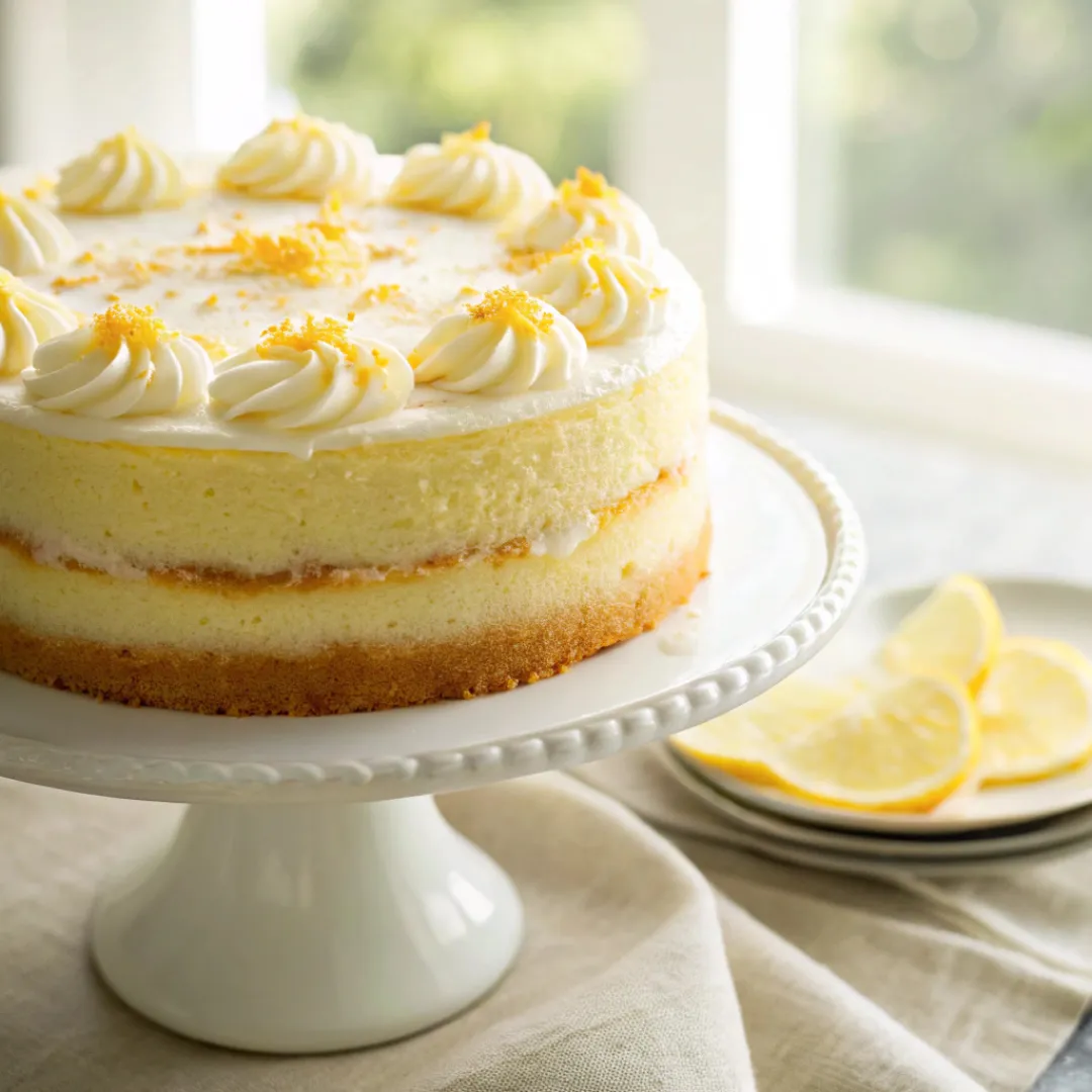 Lemon Chantilly Cake on cake stand
