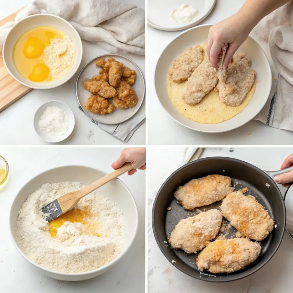Crispy Lemon Chicken Romano 7 Step-by-step collage showing the process of preparing Lemon Chicken Romano.