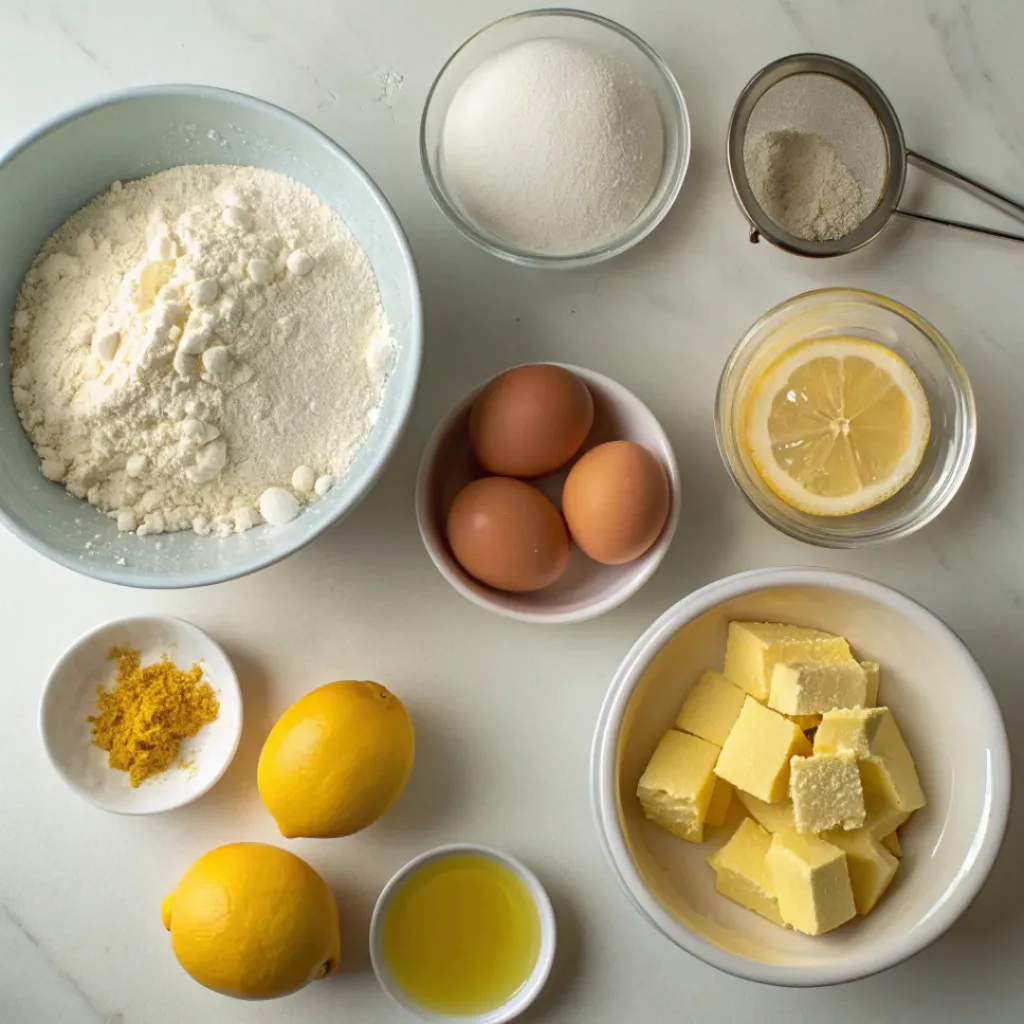 Lemon Loaf ingredients flat lay