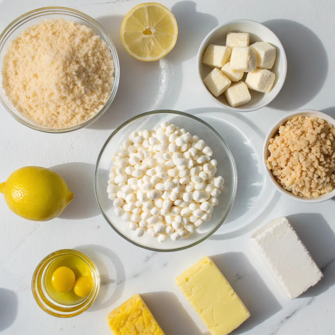 Flat lay of Lemon Rice Krispy Treat ingredients