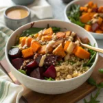 Light Winter Salad with roasted veggies and grains