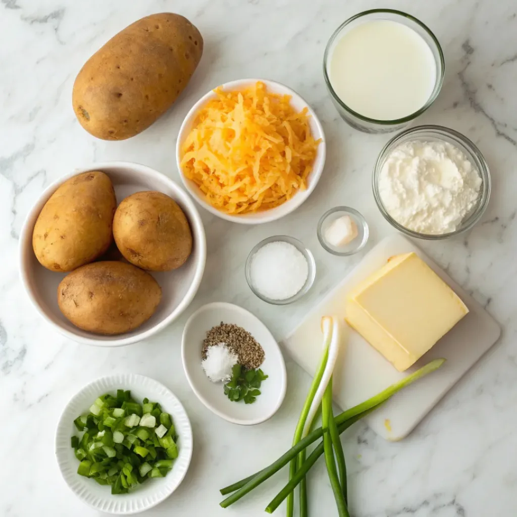 Loaded Baked Potato Soup – Thick & Comforting 6 Flat lay of ingredients for loaded baked potato soup