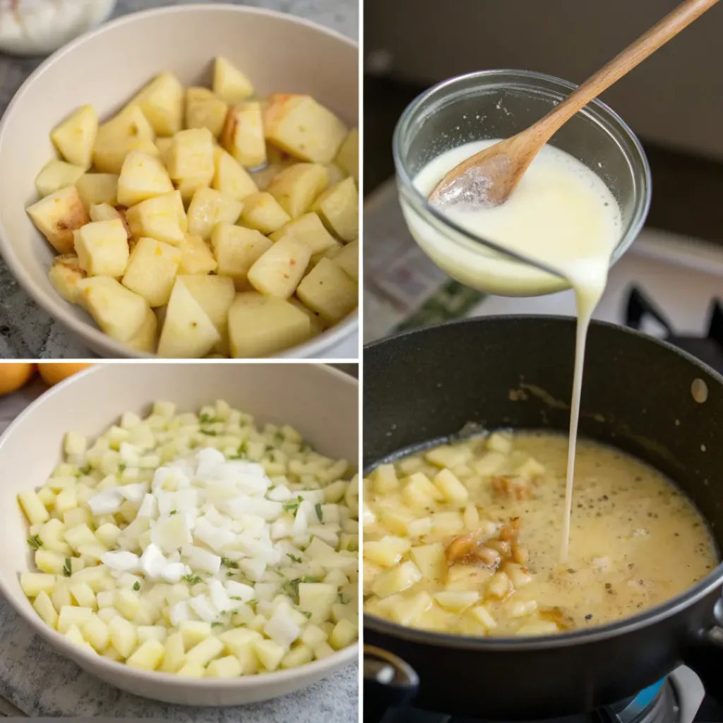 Loaded Baked Potato Soup – Thick & Comforting 7 Step-by-step collage of making loaded baked potato soup