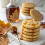 Maple shortbread cookies stacked on a plate