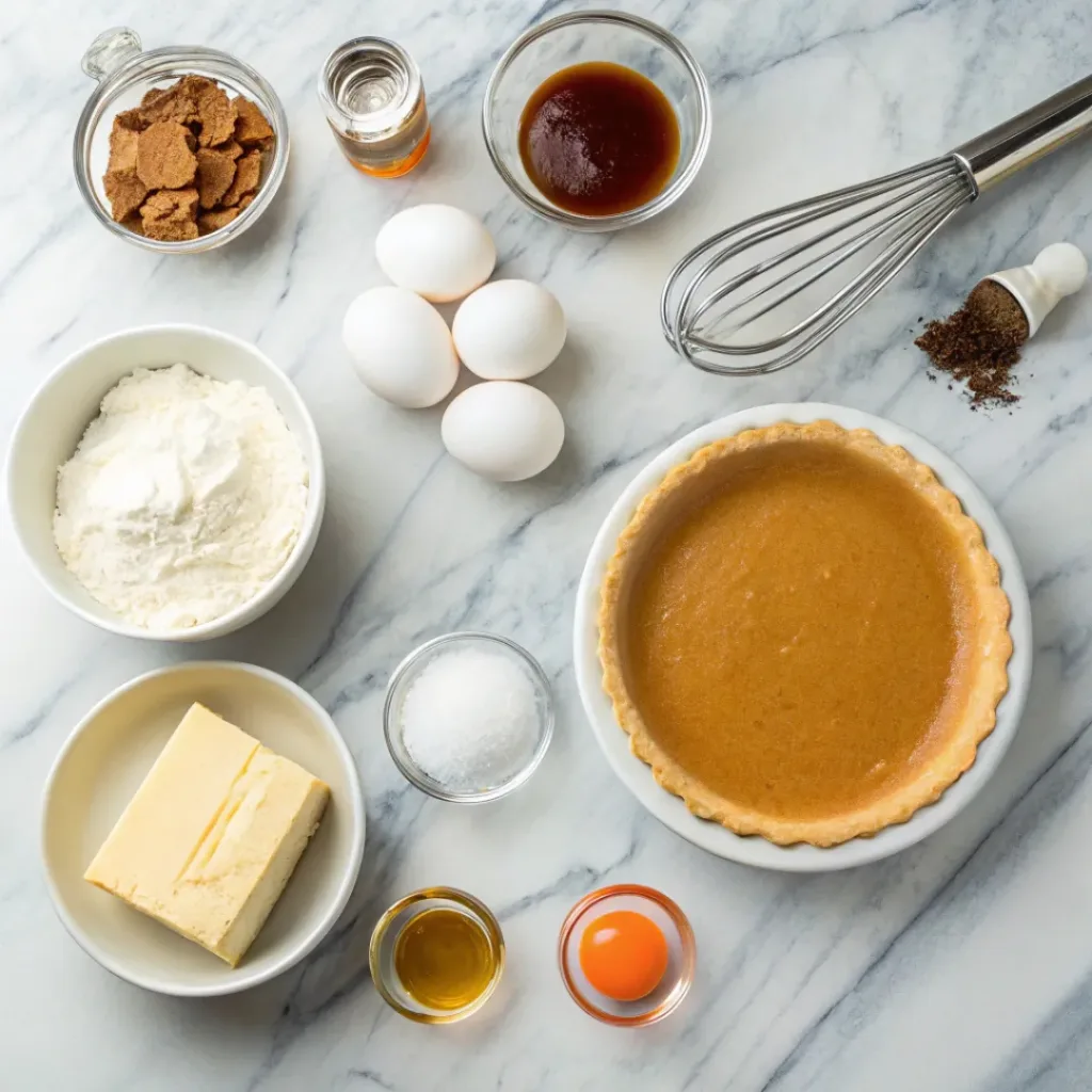 Maple Syrup Pie ingredients flat lay