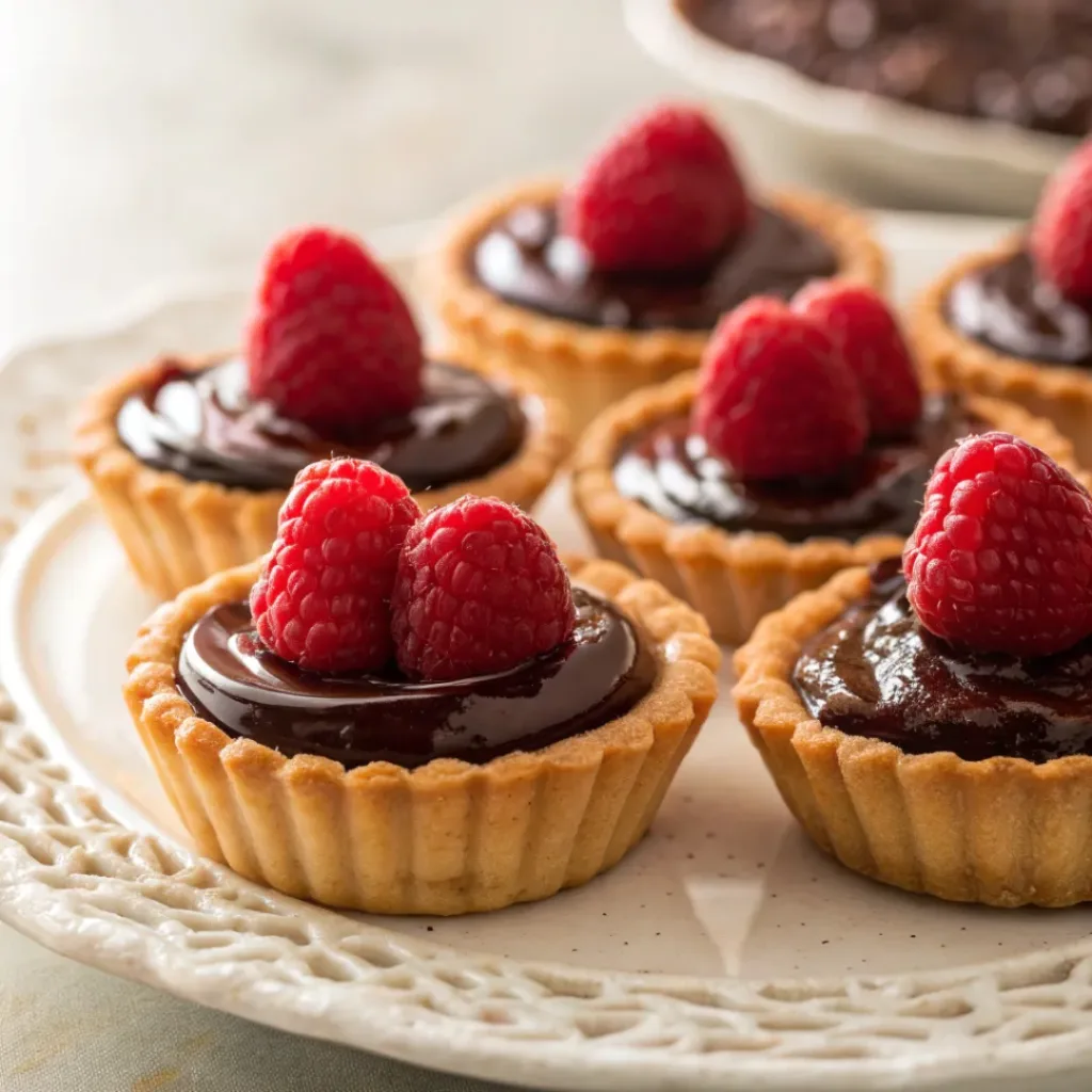Mini chocolate raspberry tarts with fresh raspberries