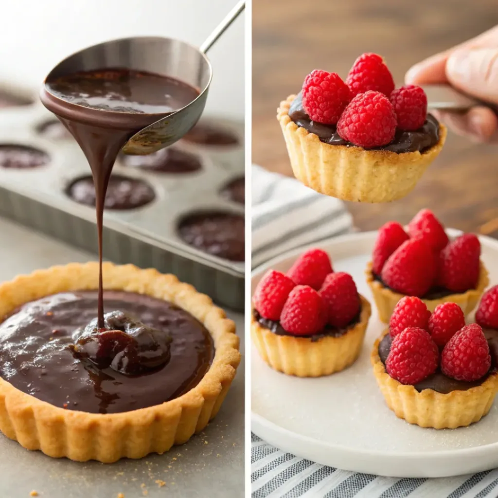 Step-by-step mini chocolate raspberry tarts process