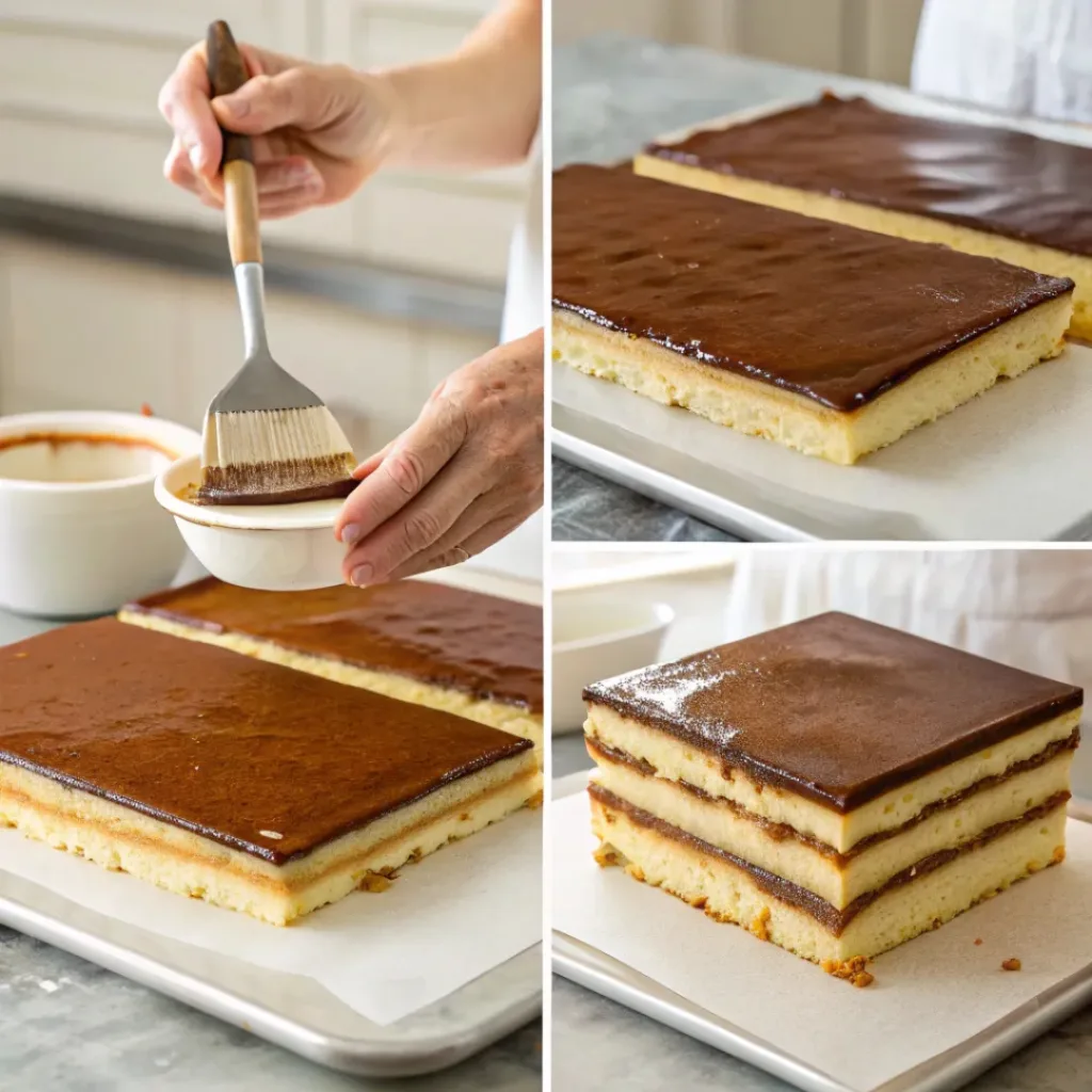 Collage showing how to make Classic Opera Cake