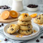 Stack of orange chocolate chip ricotta cookies with orange zest