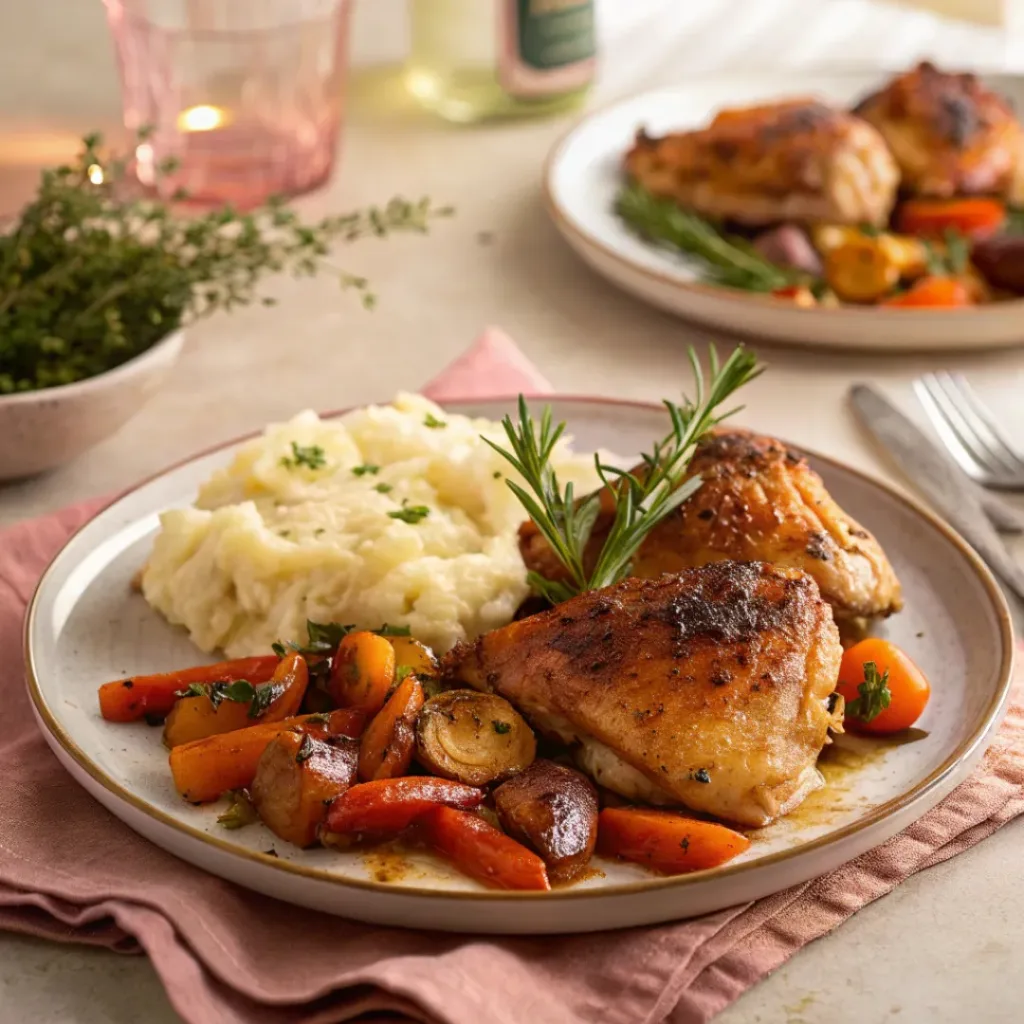 Oven Baked Chicken Thighs – Juicy, Crispy & Foolproof 8 Oven baked chicken thighs served with vegetables