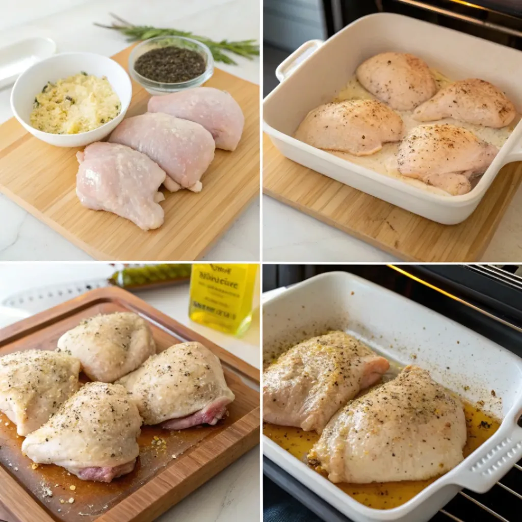 Step-by-step oven baked chicken thighs process