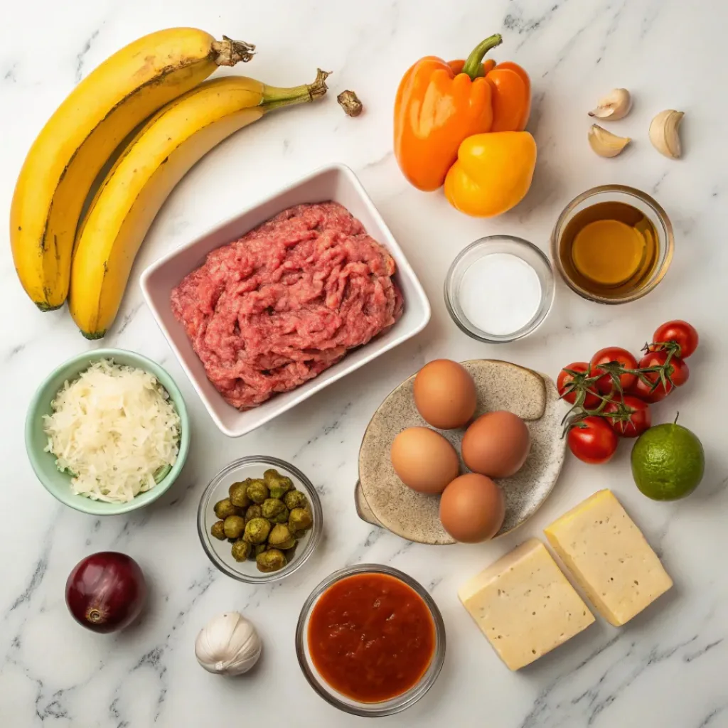 Pastelón ingredients flat lay