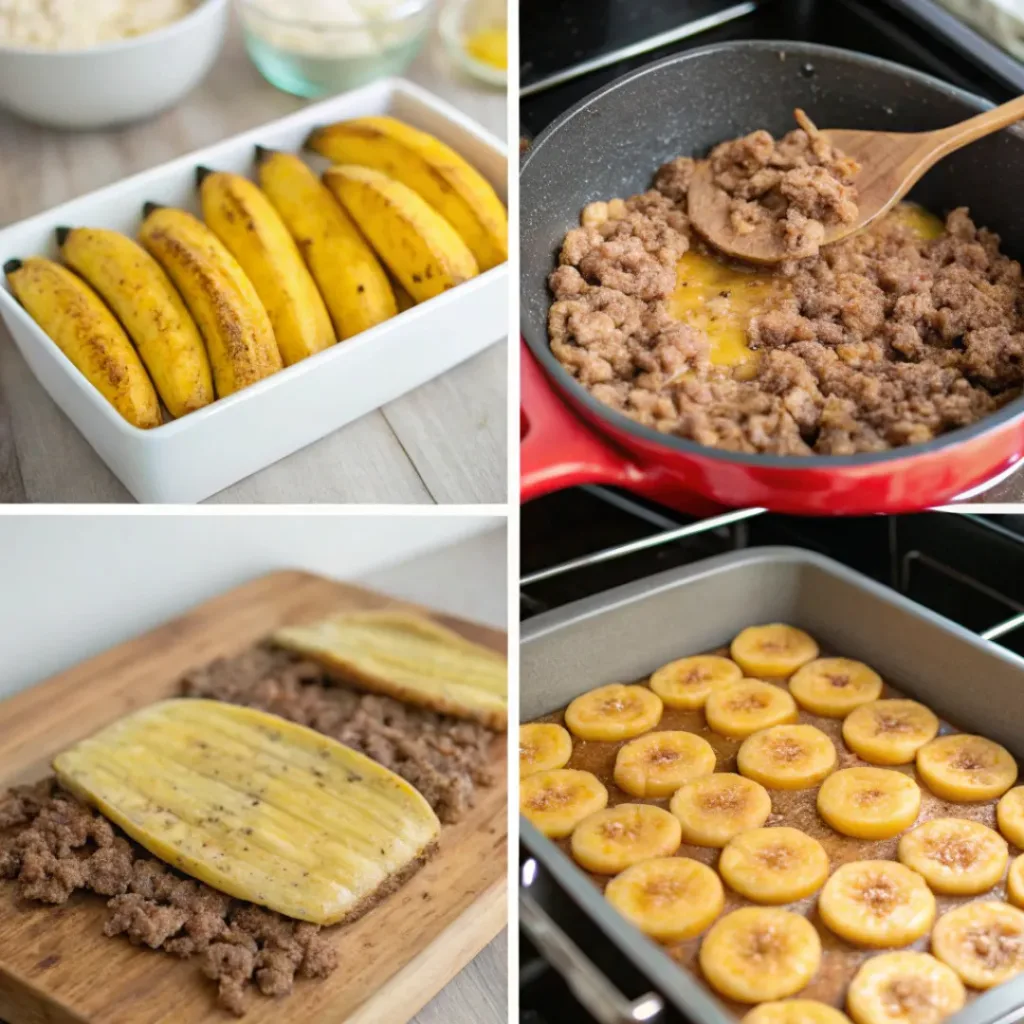 Step-by-step Pastelón preparation process