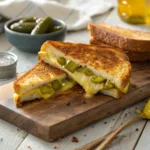 Flat lay of ingredients for pickle grilled cheese sandwich