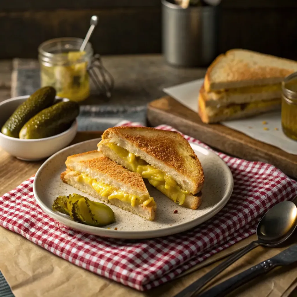 Pickle Grilled Cheese Sandwich – Tangy & Cheesy Comfort 8 Pickle grilled cheese sandwich served with pickles