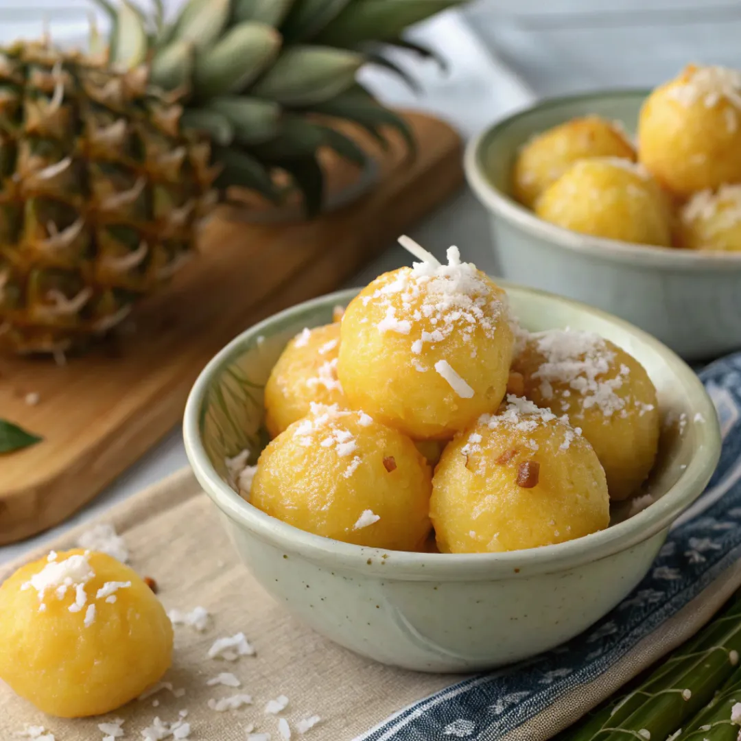 Served Pineapple Balls in a bowl