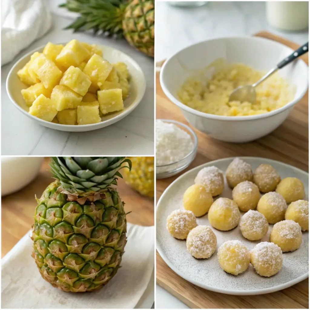 Collage of making Pineapple Balls