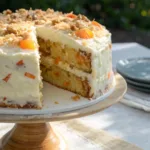 Close-up of layered Pineapple Carrot Cream Cake with frosting
