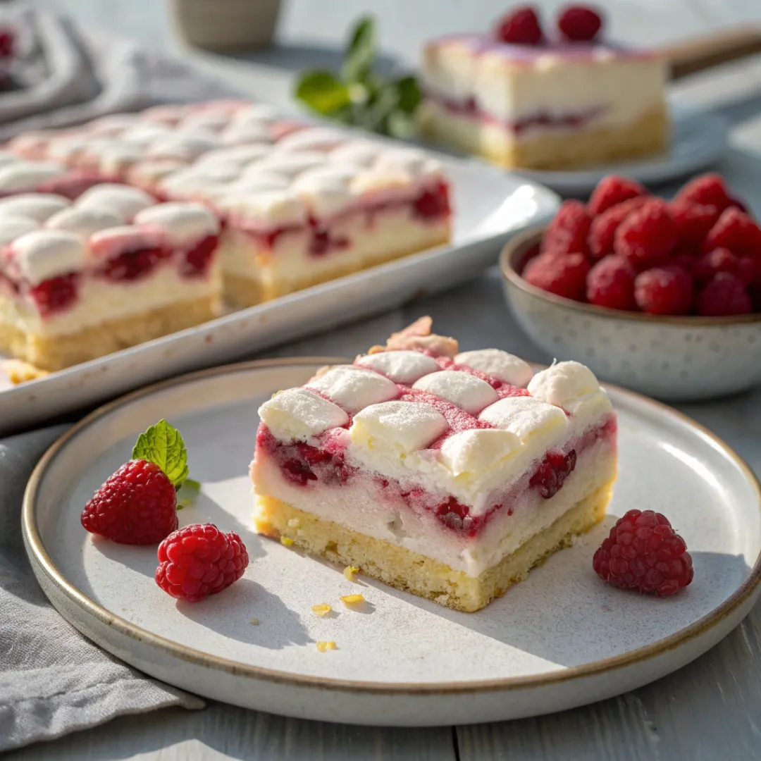 Raspberry Marshmallow Slice on plate
