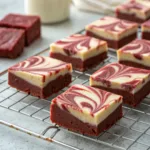 Red Velvet Marble Bars with cream cheese swirl on cooling rack