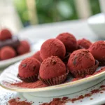 Red Velvet Truffles arranged on a dessert plate.