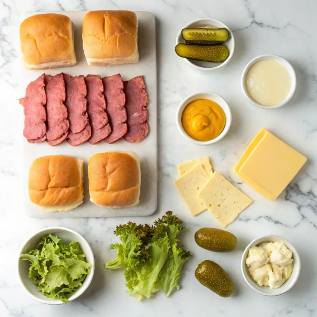 Roast Beef Sliders ingredients flat lay