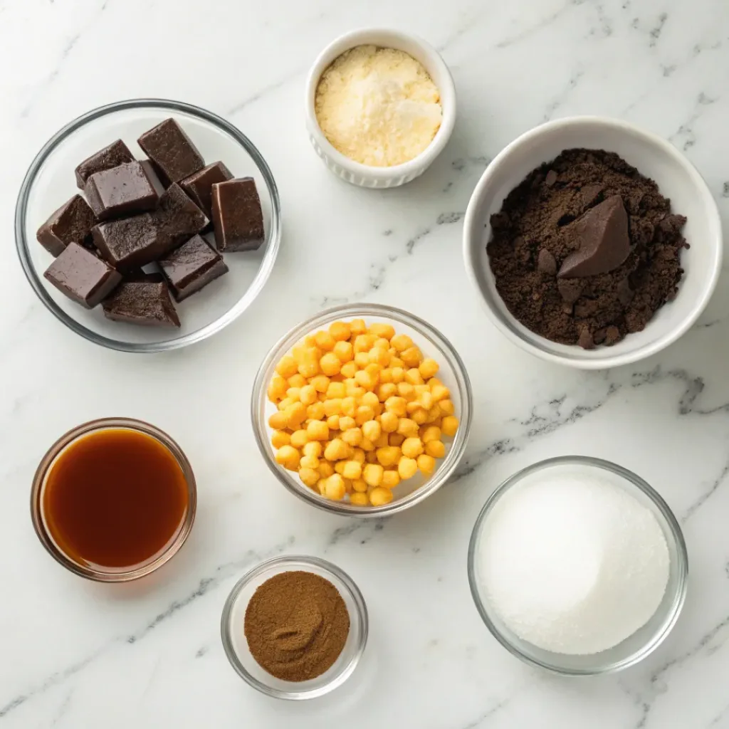 Salted Caramel Truffles ingredients flat lay