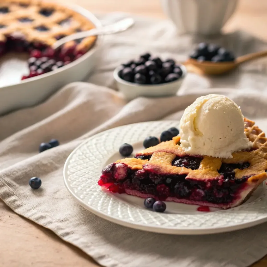 Saskatoon Berry Pie served with ice cream