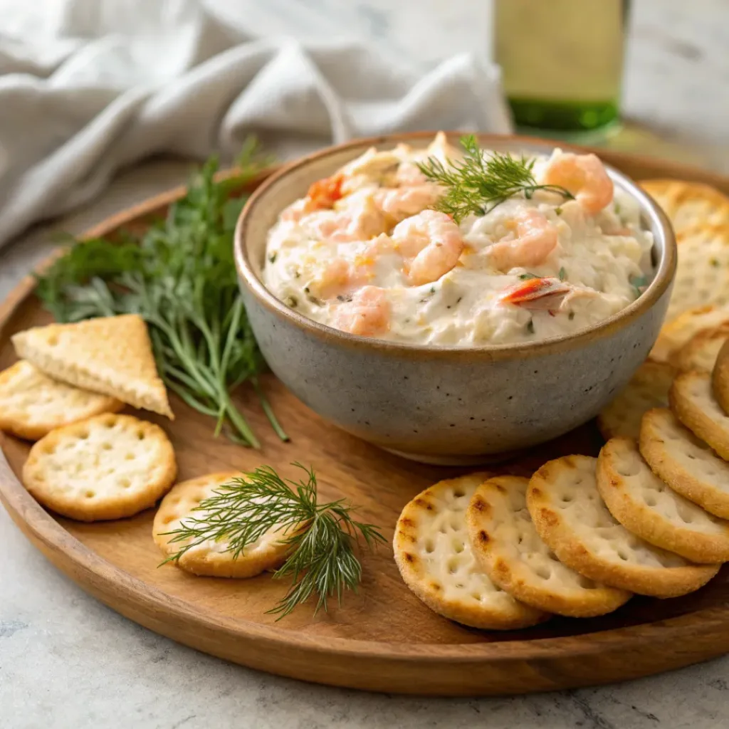 Creamy Shrimp and Crab Dip served with crackers and bread