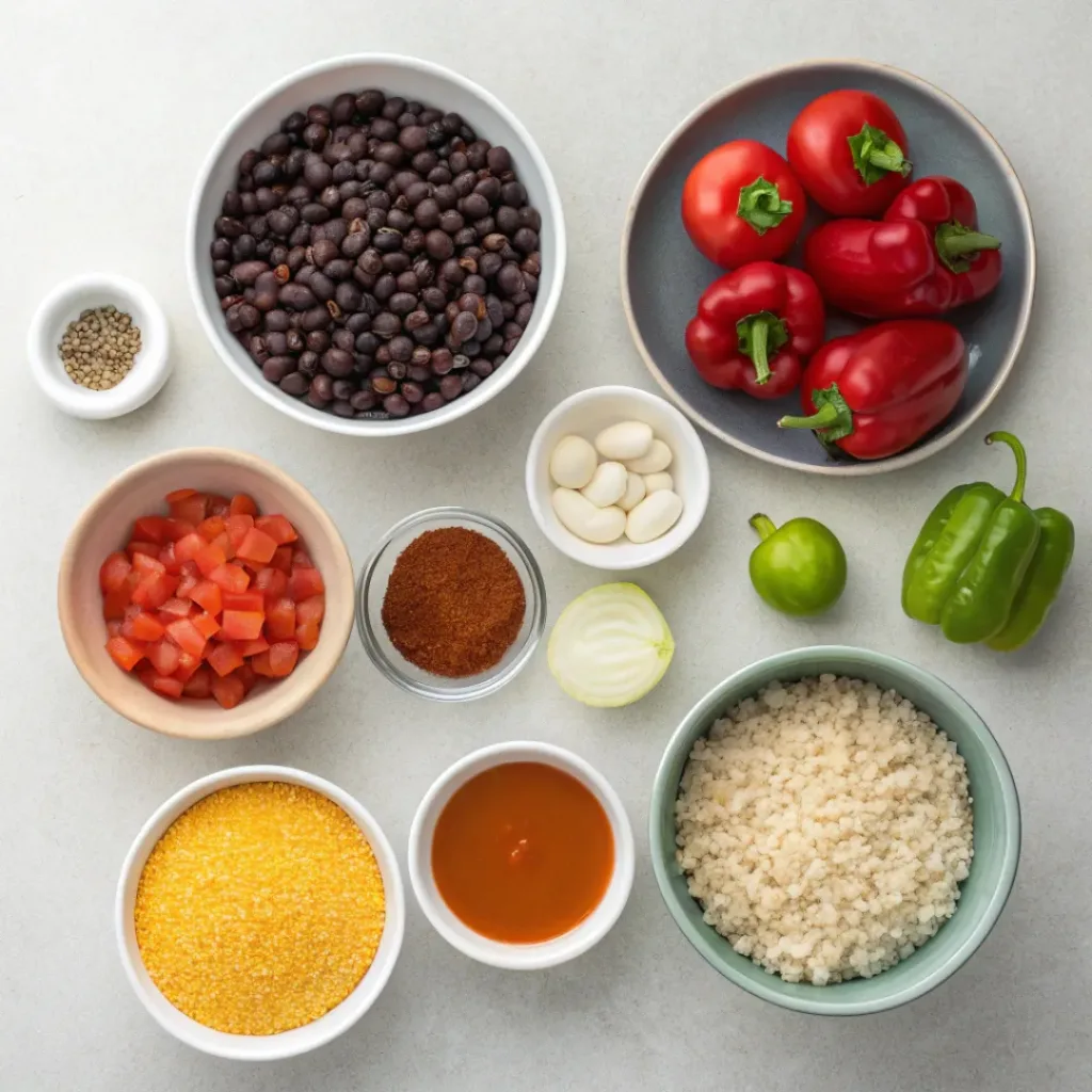 Slow Cooker Quinoa Chili – Hearty, Protein-Packed & Cozy 6 Slow Cooker Quinoa Chili ingredients flat lay