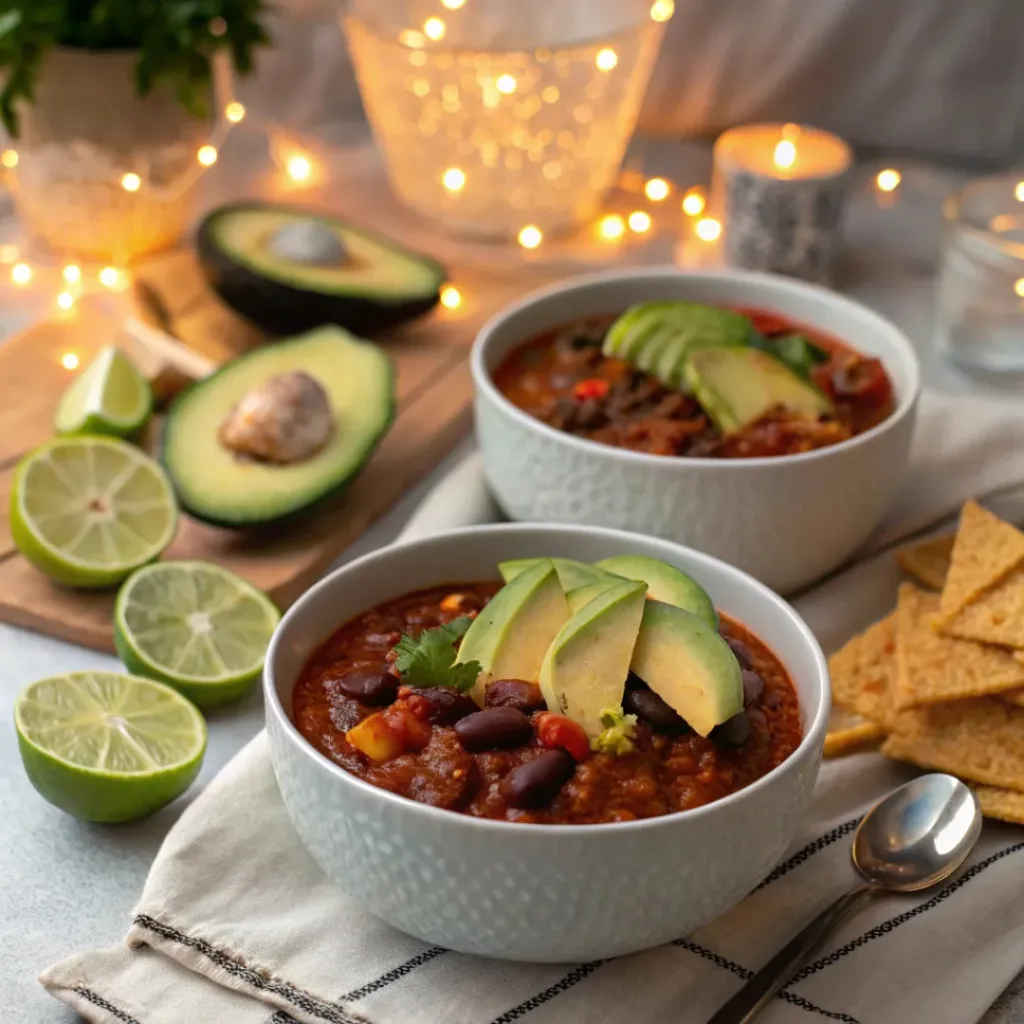 Slow Cooker Quinoa Chili – Hearty, Protein-Packed & Cozy 8 Slow Cooker Quinoa Chili served with avocado and chips