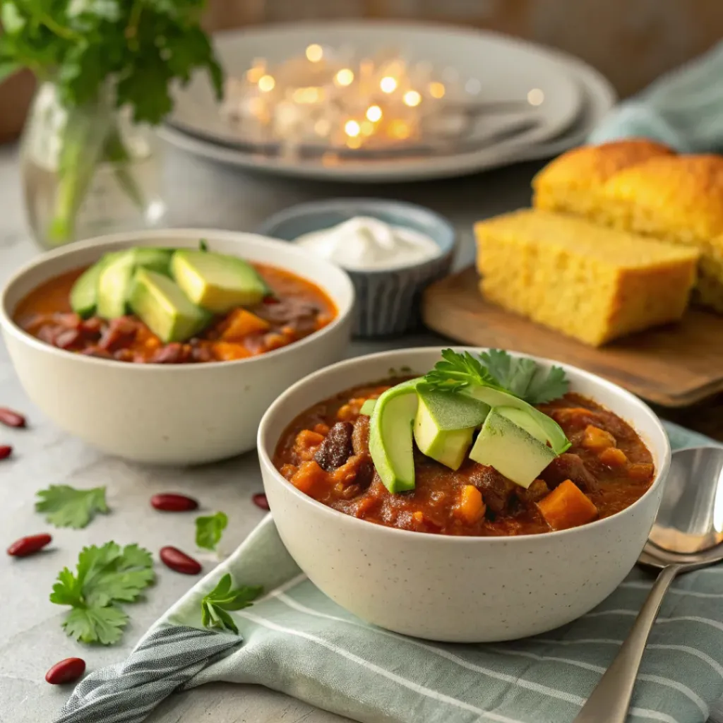 Sweet Potato Chili served with cornbread