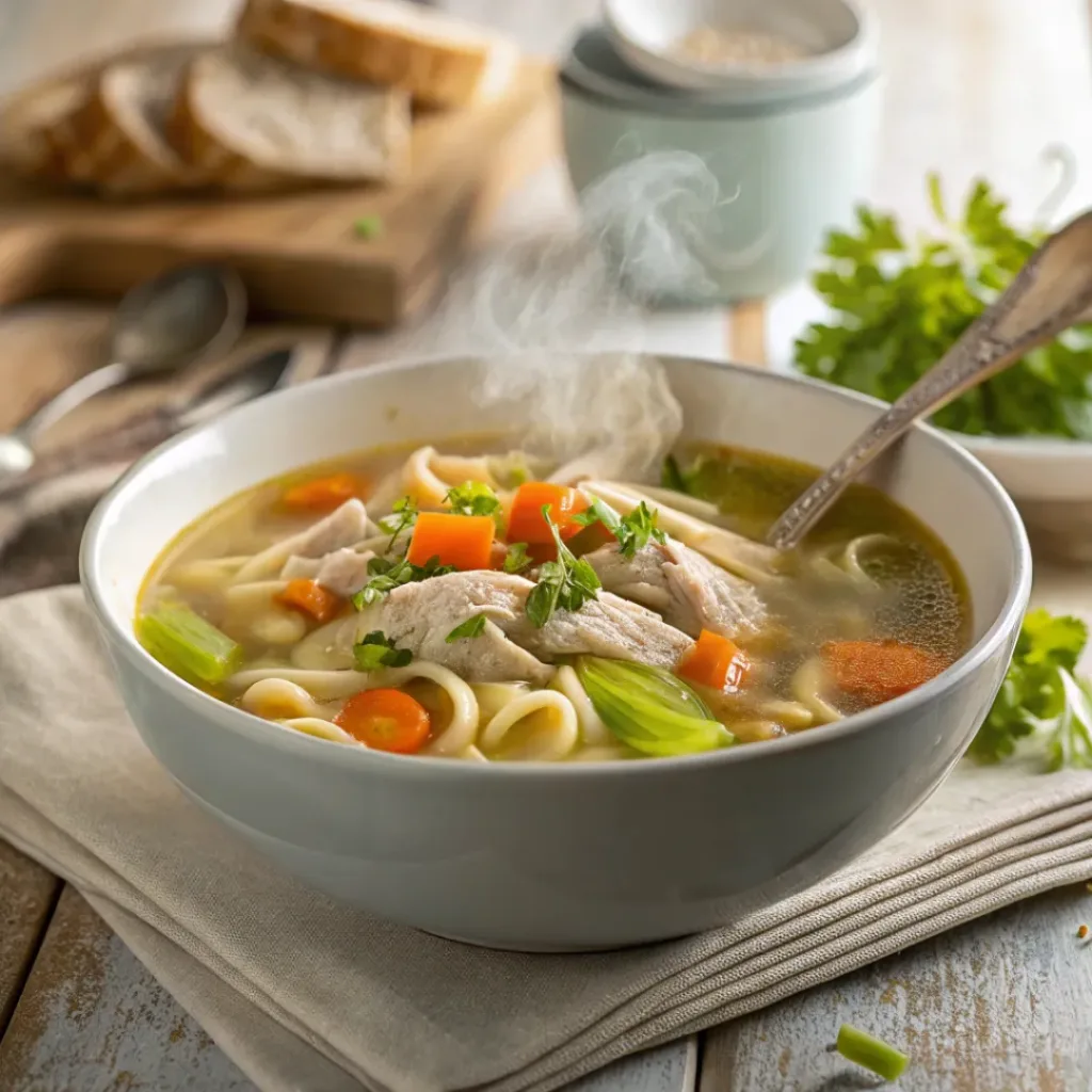 Slow Cooker Turkey Noodle Soup in a bowl