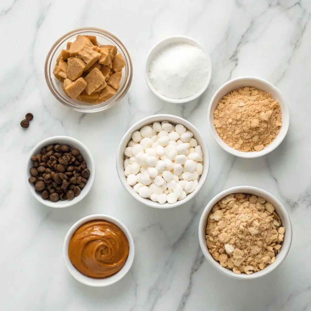 S’mores protein balls ingredients flat lay
