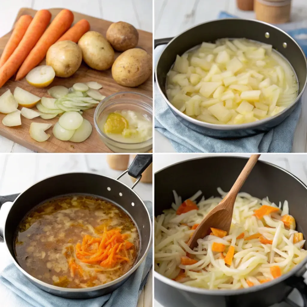 Cooking process collage for Sour Cabbage Soup