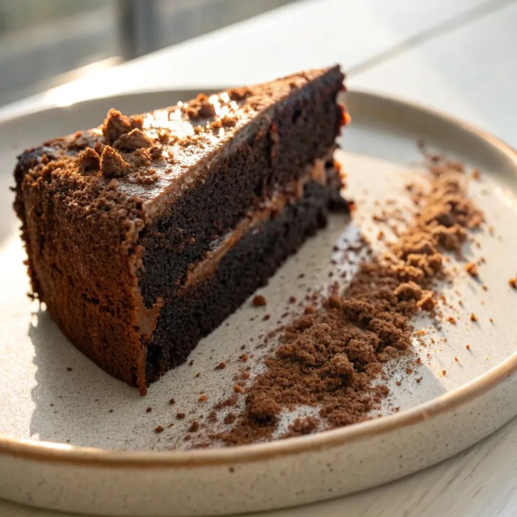 Sourdough Chocolate Cake slice on plate