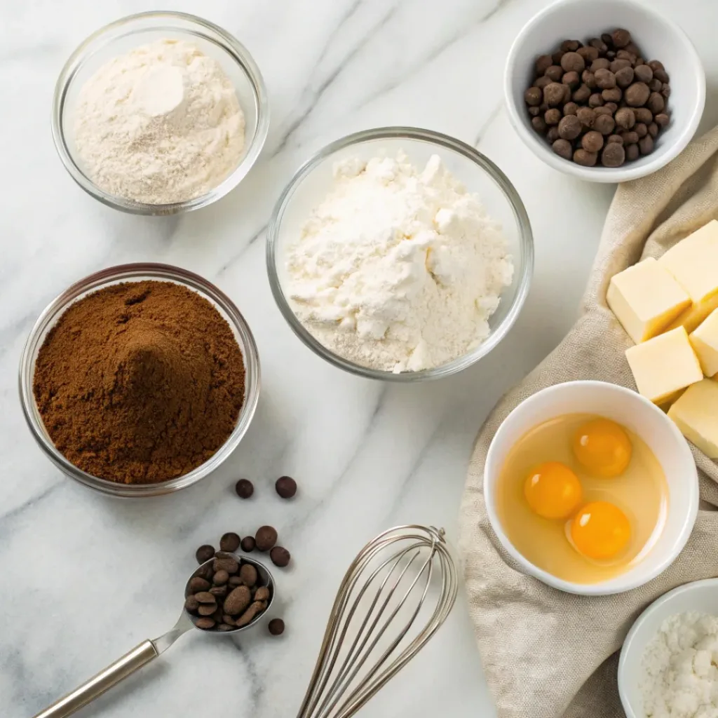 Sourdough Discard Brownies ingredients flat lay