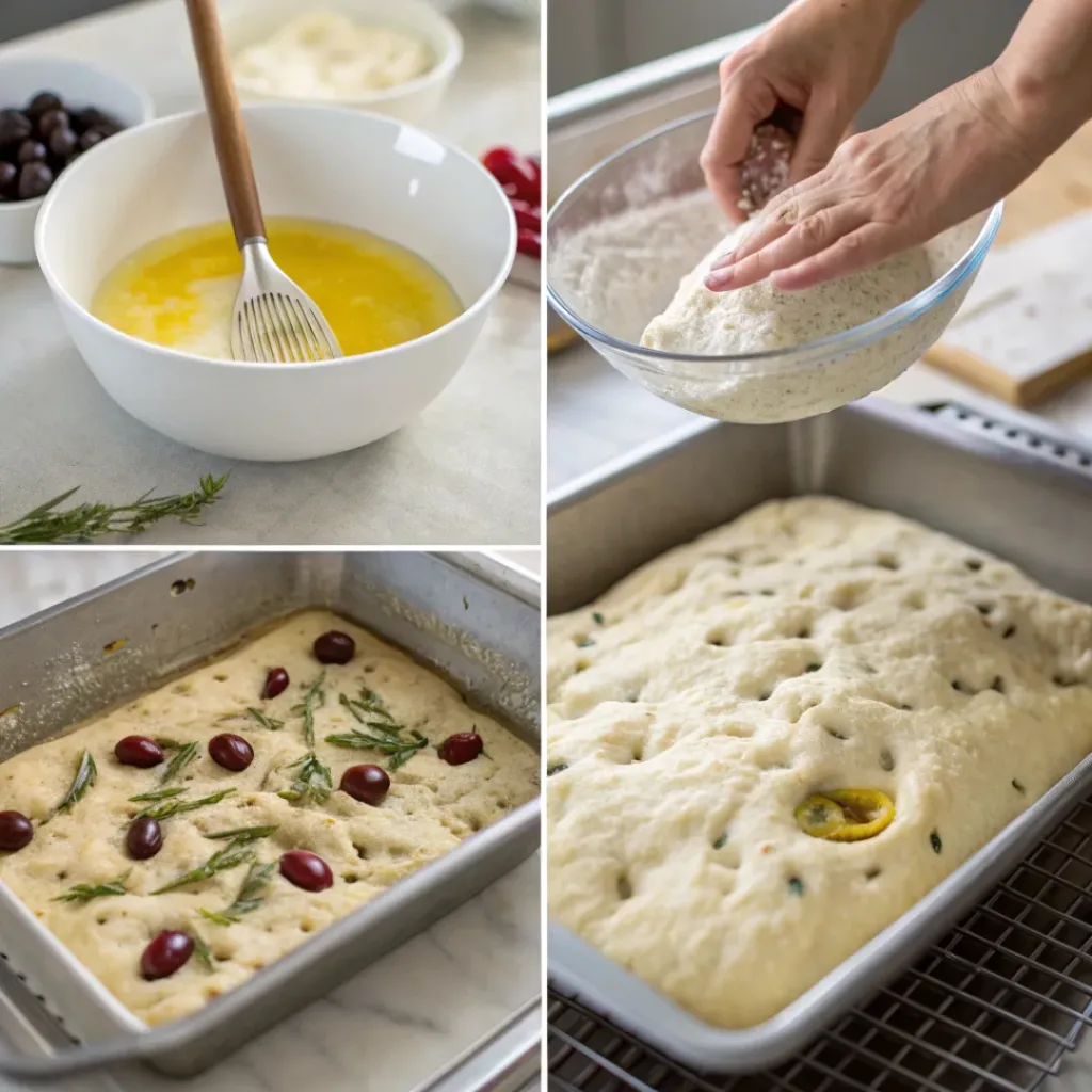 Sourdough Discard Focaccia – Easy & Flavorful Bread 7 Sourdough Discard Focaccia ingredients flat lay