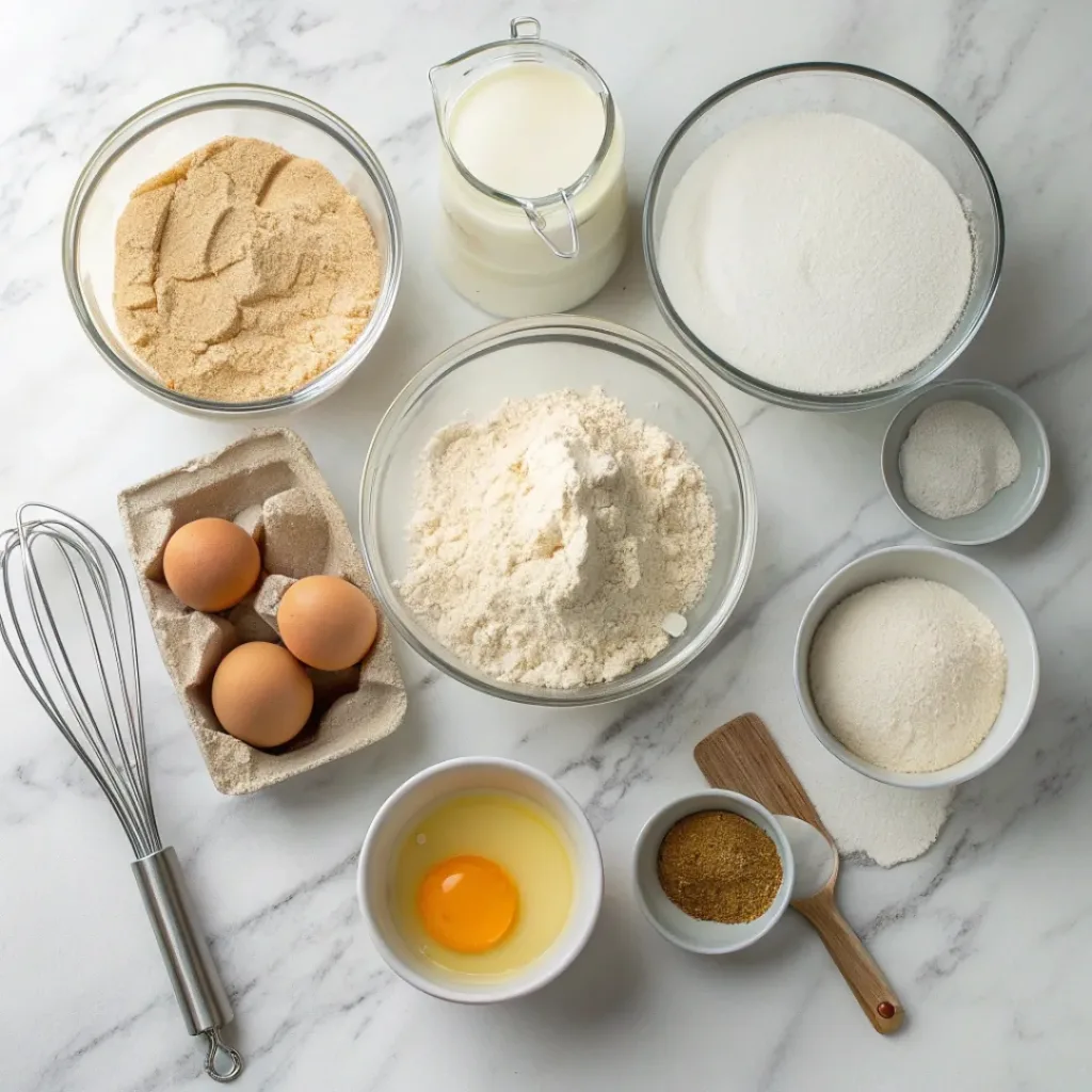 Sourdough Discard Pancakes ingredients flat lay