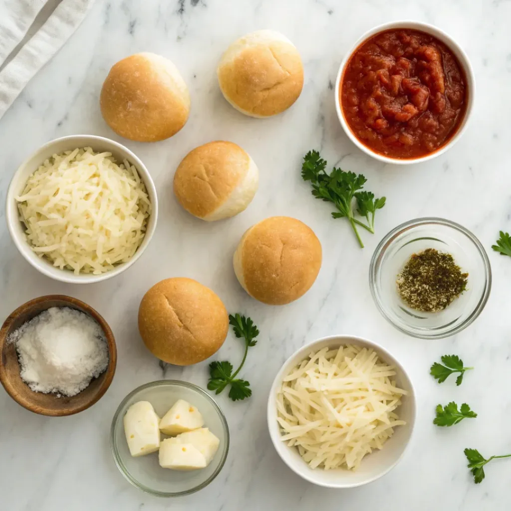 Spaghetti Garlic Bread Bowls ingredients flat lay
