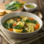 Spinach Tortellini Soup in a bowl