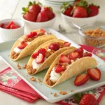 Strawberry Crunch Cheesecake Tacos on a plate