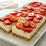 Strawberry cheesecake bars with creamy filling and strawberry topping