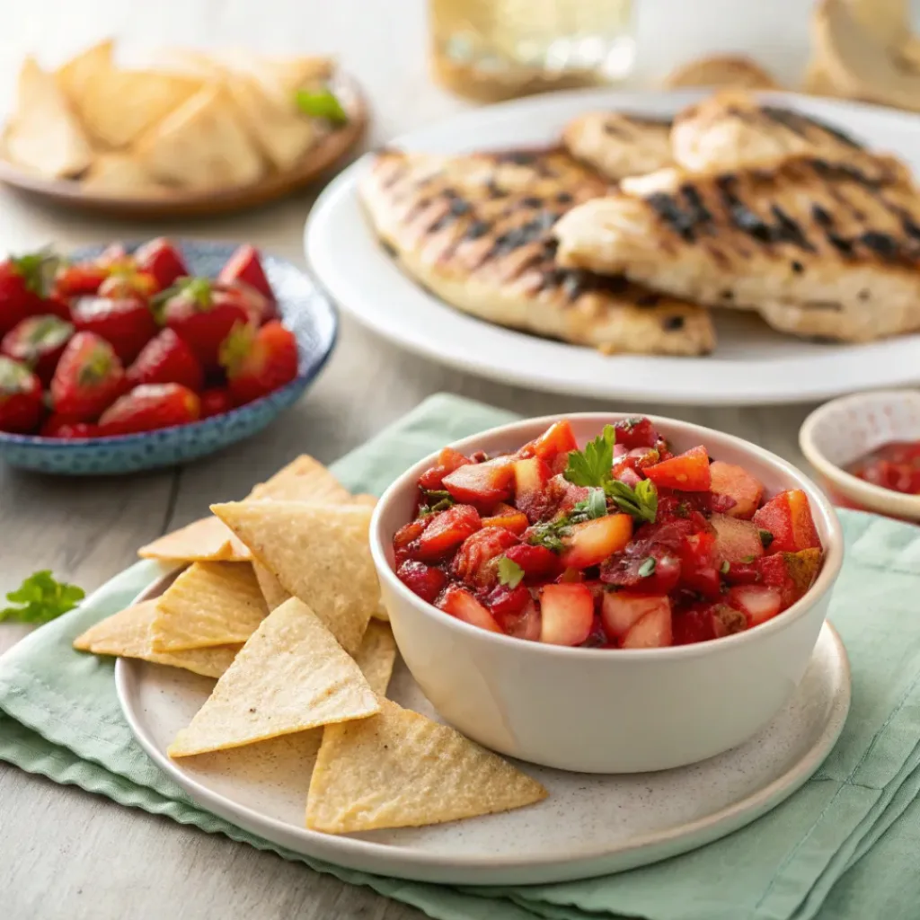 Strawberry salsa served with tortilla chips