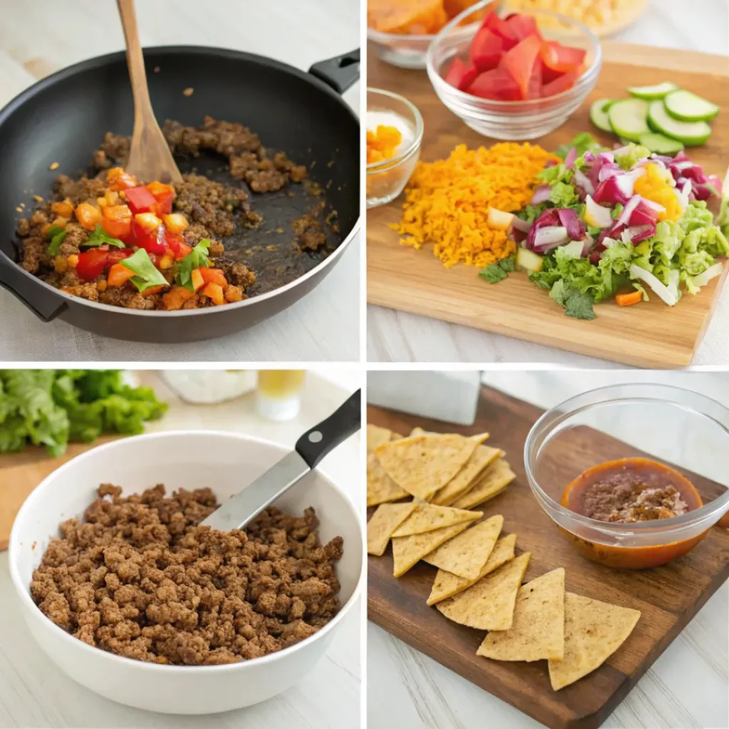 Easy Taco Salad – Fresh, Flavorful & Fast 7 Step-by-step collage of making taco salad