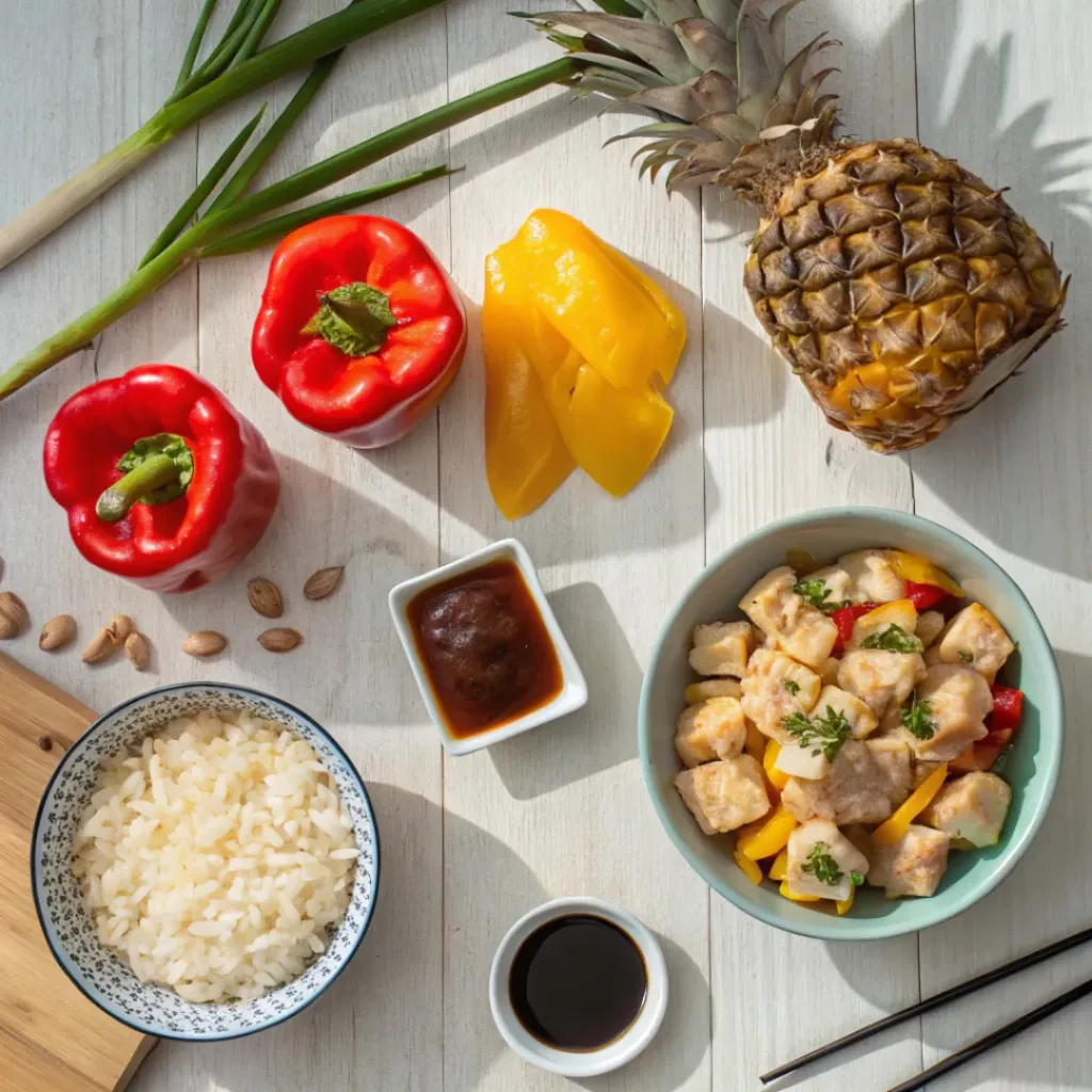 Flat lay of ingredients for stuffed peppers
