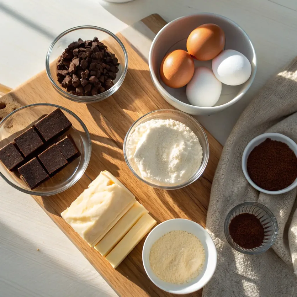 Rich and Creamy Tiramisu Brownies 6 Flat lay of Tiramisu Brownies ingredients