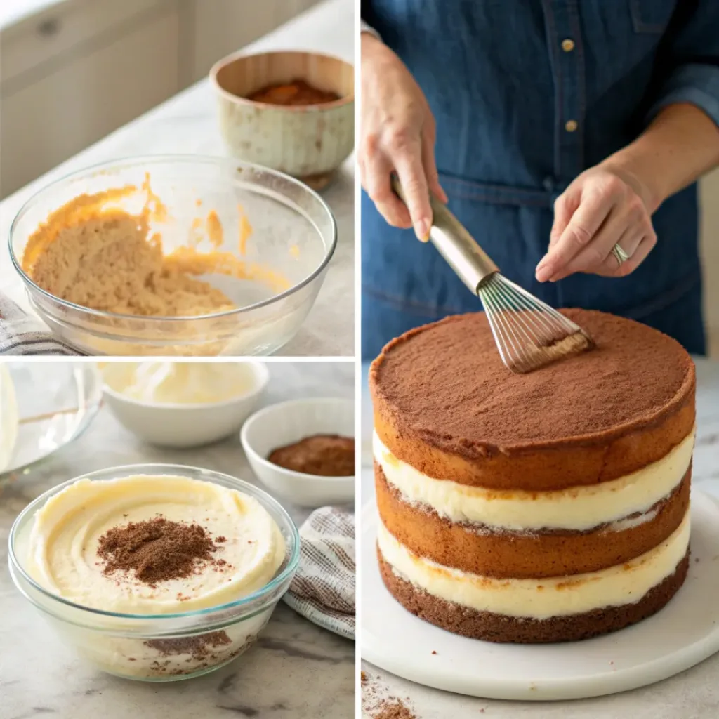 Step-by-step tiramisu cake preparation
