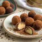 Close-up of coffee-flavored Tiramisu Truffles dusted with cocoa