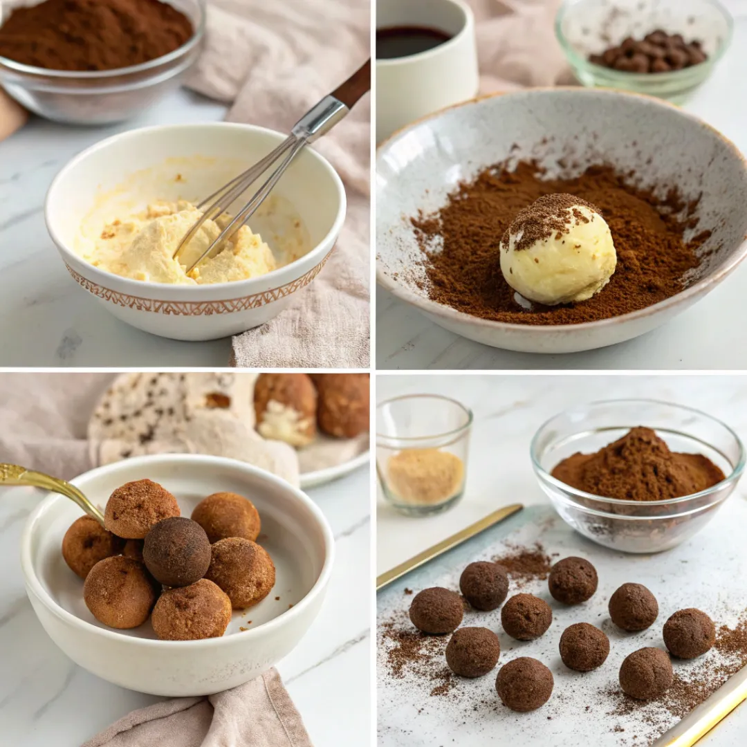 Collage of making Tiramisu Truffles
